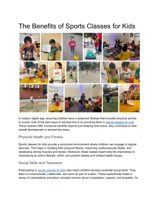 Benefits of Sports Classes for Kids