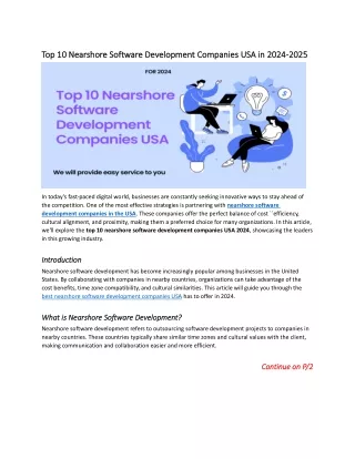 Top 10 Nearshore Software Development Companies USA in 2024-2025