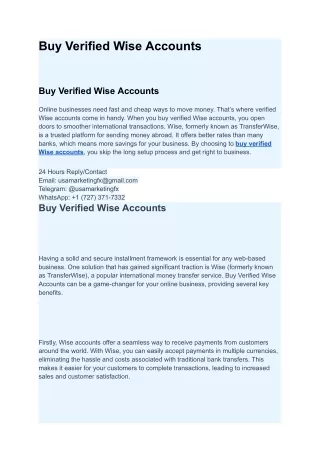 How To Buy Verified Wise Accounts 2024-25