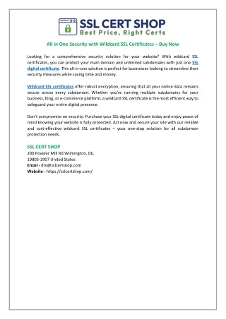 All in One Security with Wildcard SSL Certificates – Buy Now