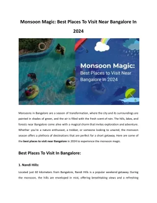 Monsoon Magic: Best Places to Visit Near Bangalore in 2024