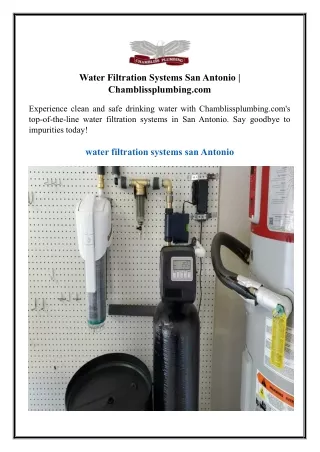 Water Filtration Systems San Antonio | Chamblissplumbing.com