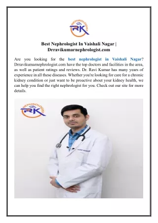 Best Nephrologist In Vaishali Nagar | Drravikumarnephrologist.com