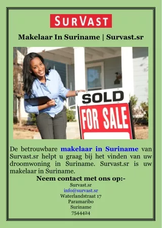 Makelaar In Suriname  Survast.sr