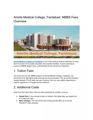 Amrita Medical College, Faridabad_ MBBS Fees Overview