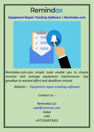 Equipment Repair Tracking Software  Remindax.com