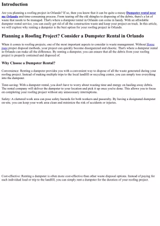 Planning a Roofing Project? Consider a Dumpster Rental in Orlando