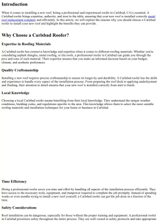 Why a Carlsbad Roofer Should Install Your New Roof
