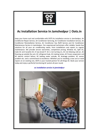 Ac Installation Service In Jamshedpur Oots.in