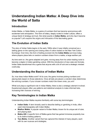 Understanding Indian Matka: A Deep Dive into the World of Satta