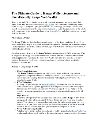 The Ultimate Guide to Kaspa Wallet- Secure and User-Friendly Kaspa Web Wallet