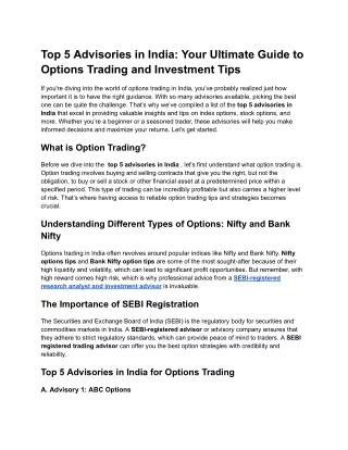 Top 5 Advisories in India: Your Ultimate Guide to Options Trading and Investment