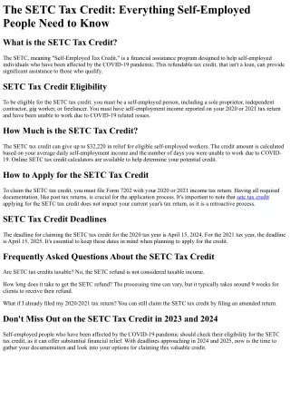 What is the SETC Tax Credit?
