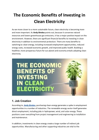 The Financial Upsides of Clean Electricity Investments: Andy Bindea's Vision