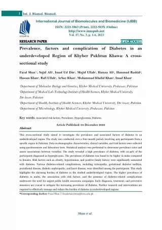 Prevalence, factors and complication of Diabetes in an underdeveloped Region