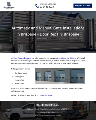 Automatic and Manual Gate Installations in Brisbane - Door Repairs Brisbane