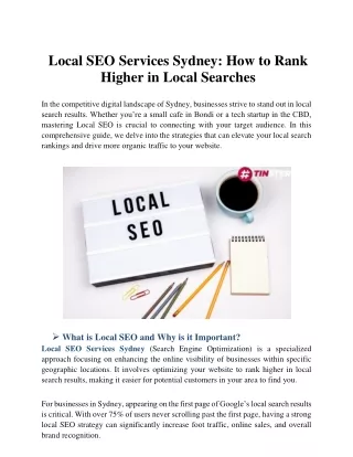 Local SEO Services Sydney: How to Rank Higher in Local Searches