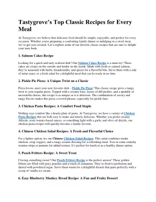 Tastygrove & rsquos Top Classic Recipes for Every Meal