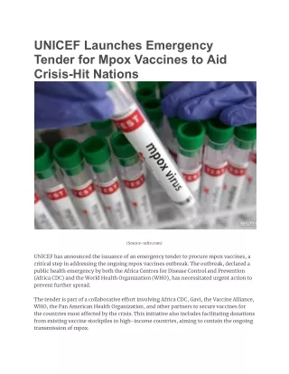 UNICEF Launches Emergency Tender for Mpox Vaccines to Aid Crisis-Hit Nations