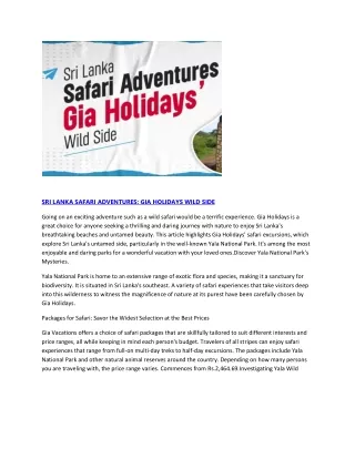 SRI LANKA SAFARI ADVENTURES GIA HOLIDAYS WILD SIDE
