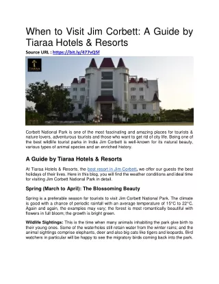 When to Visit Jim Corbett - A Guide by Tiaraa Hotels & Resorts