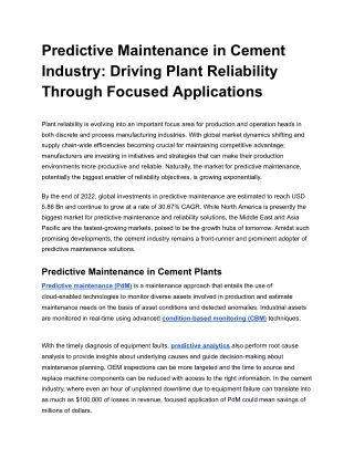 Predictive Maintenance in Cement Industry_ Driving Plant Reliability Through Focused Applications