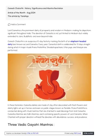 Ganesh Chaturthi - History, Significance and Mantra Recitation