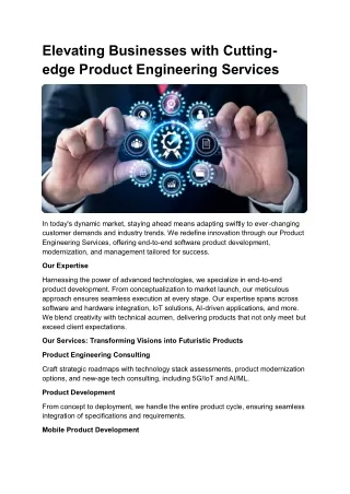 Elevating Businesses with Cutting-edge Product Engineering Services