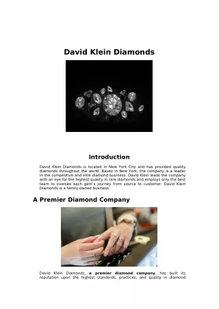 Introduction About David Klein Diamonds