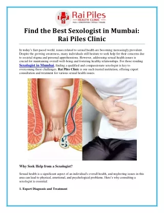 Renowned Sexologist in Mumbai at Rai Piles Clinic