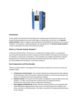 The Role and Impact of Thermal Cycling Chambers: A Comprehensive Guide for Expor