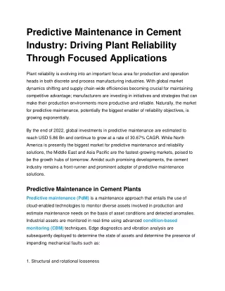 Predictive Maintenance in Cement Industry_ Driving Plant Reliability Through Focused Applications