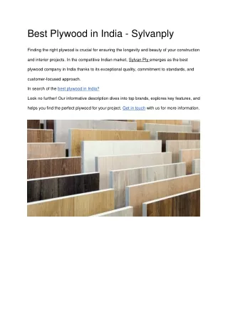Best Plywood in India - Sylvanply