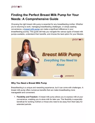 Finding the Perfect Breast Milk Pump for Your Needs_ A Comprehensive Guide