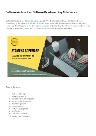 Key Differences Software Architect vs. Software Developer