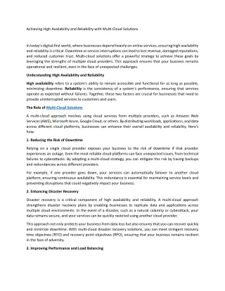 Achieving High Availability and Reliability with Multi-Cloud Solutions