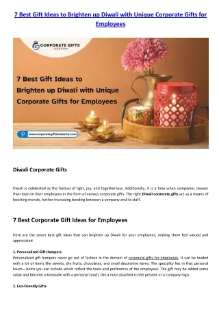 7 Best Gift Ideas to Brighten up Diwali with unique corporate gifts for employees
