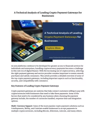 A Technical Analysis of Leading Crypto Payment Gateways for Businesses