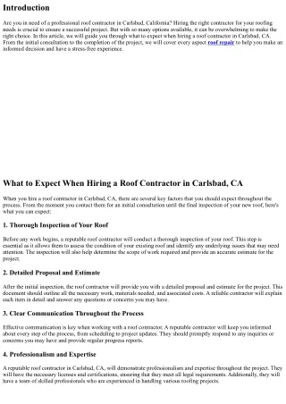 What to Expect When Hiring a Roof Contractor in Carlsbad, CA