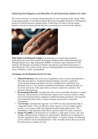 Luxury Within Reach: Lab Diamonds Jewelry for Sale – Affordable, Ethical, and Be