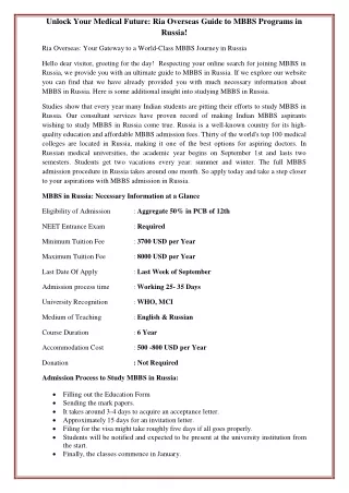 Unlock Your Medical Future: Ria Overseas Guide to MBBS Programs in Russia!
