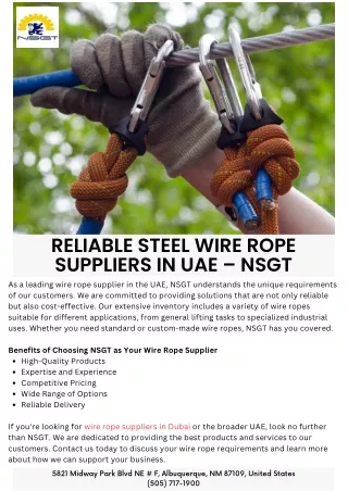 Reliable Steel Wire Rope Suppliers in UAE – NSGT