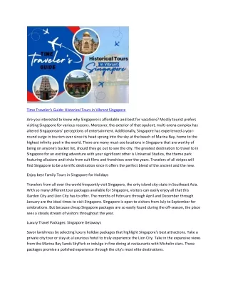 Time Traveler's Guide Historical Tours in Vibrant Singapore