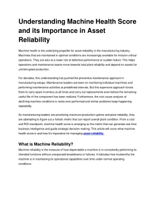 Understanding Machine Health Score and its Importance in Asset Reliability