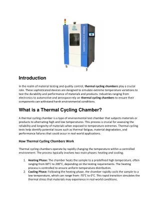 Understanding Thermal Cycling Chambers and Their Suppliers