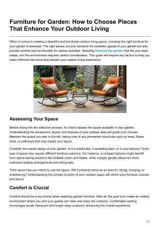 Furniture for Garden How to Choose Pieces That Enhance Your Outdoor Living