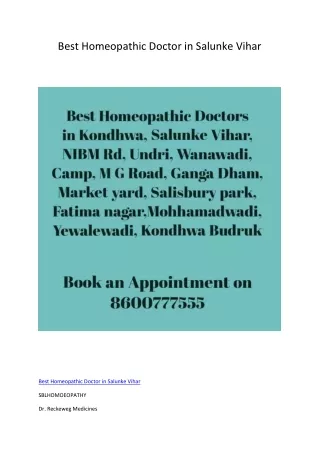 Best Homeopathic Doctor in Salunke Vihar