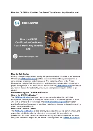 How the CAPM Certification Can Boost Your Career Key Benefits and How to Get Started