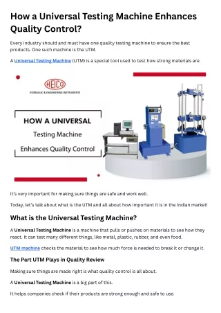 How a Universal Testing Machine Enhances Quality Control