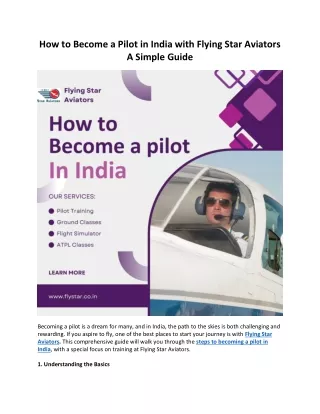 How to Become a Pilot in India with Flying Star Aviators A Simple Guide